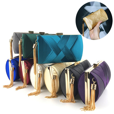 Fringed Metal Braided Diamond Buckle Evening Clutch