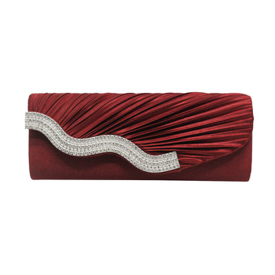 Rhinestone Pleated Satin Clutch Bag for Women