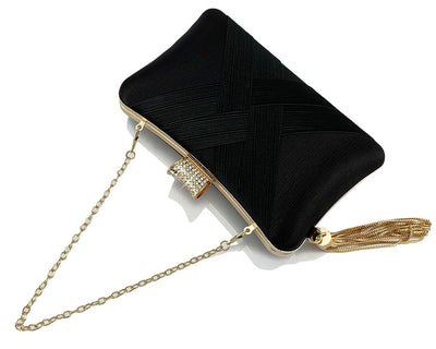 Fringed Metal Braided Diamond Buckle Evening Clutch